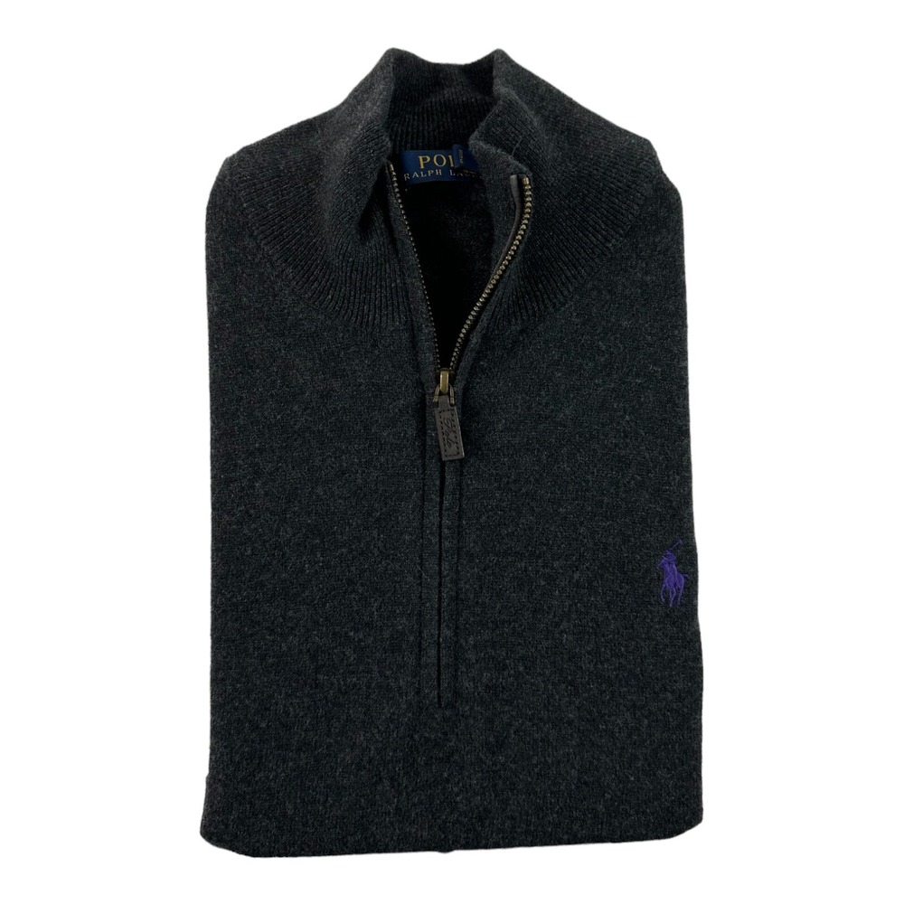 Polo Ralph Lauren Heathered Gray Pure Merino Wool 1/2 Zip Sweater Mens 2XL XXL